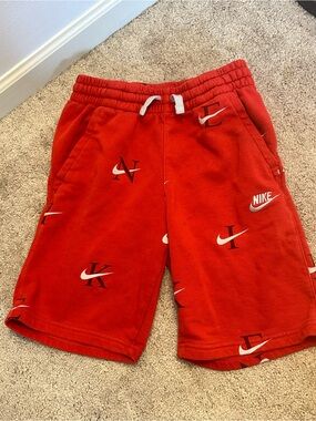 Nike Kids Red Allover Swoosh Fleece Shorts
